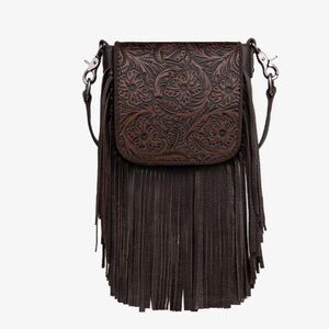MONTANA WEST GENUINE LEATHER FLORAL FRINGE CROSSBODY